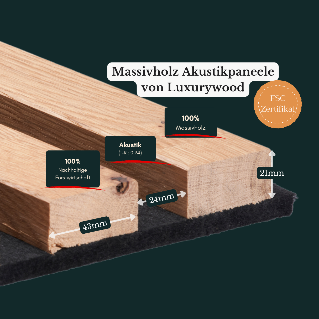 Handgefertigte Akustikpaneele aus rustikaler Eiche verleihen diesem modernen Raum ein natürliches Echtholz-Ambiente.