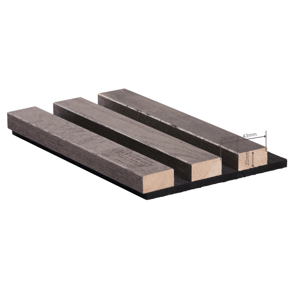 Muster Wandpaneel und Akustikpaneel aus Holz, Echtholz, Massivholz in Eiche Schwarz geoelt
