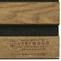 Solid wood acoustic panels by LXRYWOOD, featuring natural oak and walnut grain patterns with black acoustic insert
