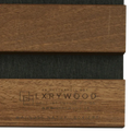 Solid wood acoustic panels by XRYWOOD featuring natural walnut finish with black acoustic fabric insert