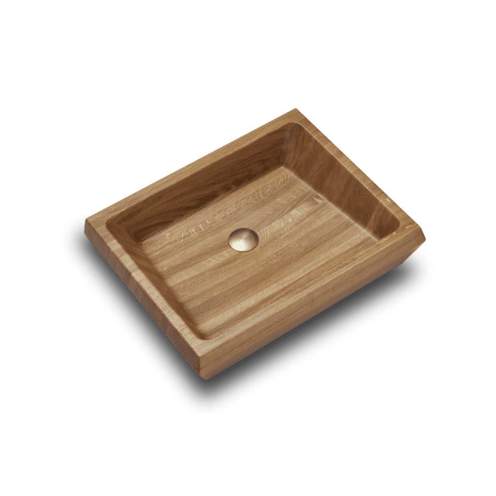 Aufsatzwaschbecken bzw. Waschbecken Holz Modell ANGULAR aus Echtholz Eiche Natur Seitenansicht
