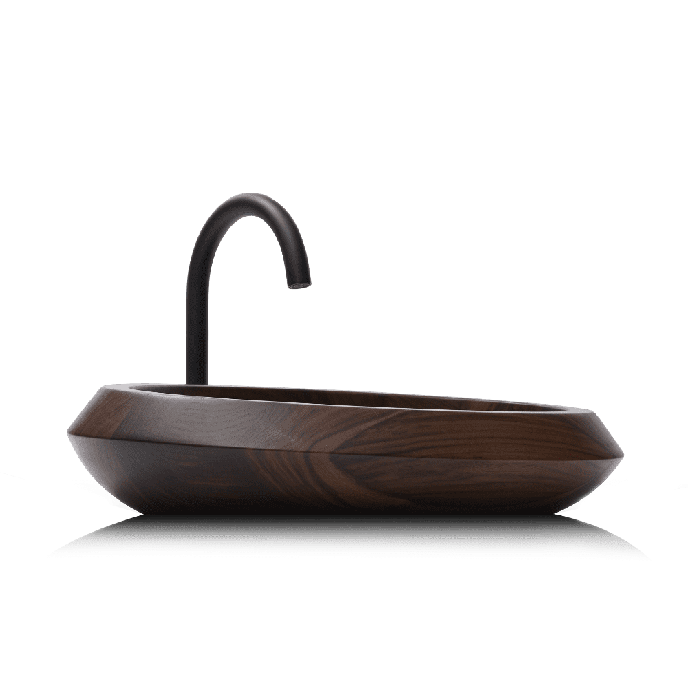 Aufsatzwaschbecken bzw. Waschbecken Holz Modell SVALL aus Echtholz Amerikanischer Nussbaum Seitenansicht 02