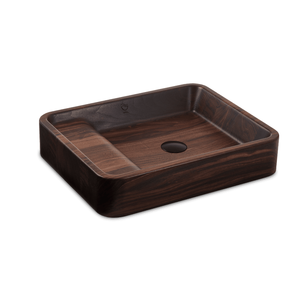 Aufsatzwaschbecken bzw. Waschbecken Holz Modell Wave aus Echtholz Amerikanischer Nussbaum Seitenansicht