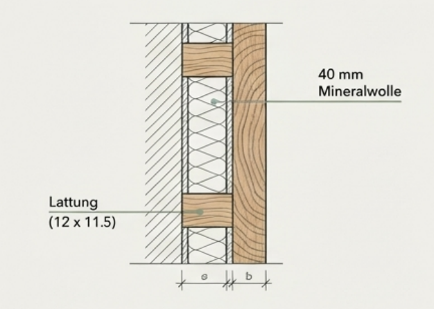Auf Lattung mit 40 mm Mineralwolle